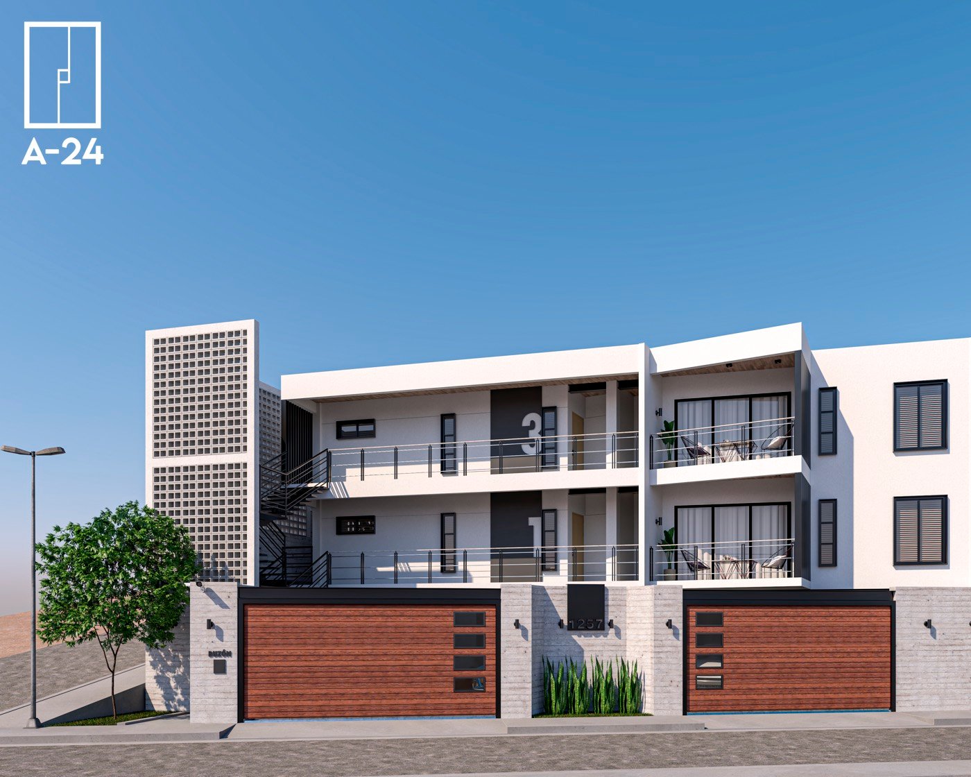 Render fachada de día de departamentos Florido, Tijuana